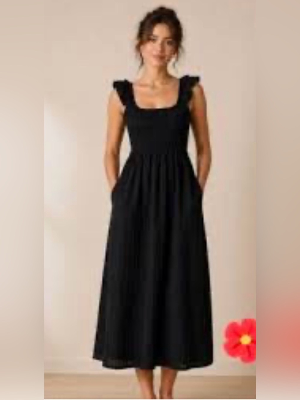 American Eagle Black Square Neck Ruffle Sleeve Midi Dress Size Small